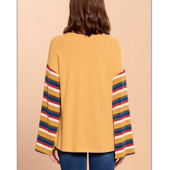 Mustard striped bell sleeve tunic top - Picture 3 of 5
